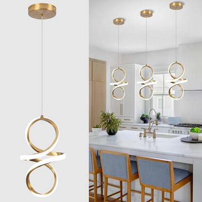 6000K Modern LED Pendant Lights, 22W LED Pendant Lights Kitchen Island Lighting, Gold Adjustable Height Hanging Light Fixture for Kitchen Study Corridor Dining Room, 1 Pack
