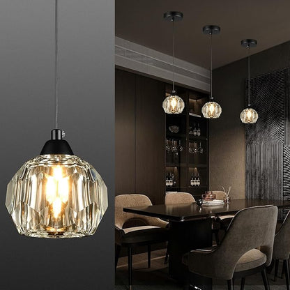 Weesalife Crystal Chandeliers for Dining Room Lights Fixture Over Table, 1-Light Black Modern Pendant Light Fixture，Crystal Pendant Lighting for Kitchen Island Bathroom Bar