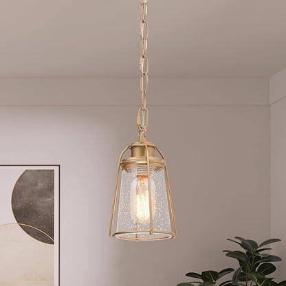 classy leaves Gold Pendant Lights, Modern Pendant Lighting Kitchen Island with Seeded Glass Shade, Hanging Light Fixtures for Foyer, Hallway, Entryway, Dark Gold Finish