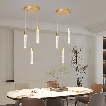 3 Light Pendant Lights Kitchen Island,Modern LED Bubble Crystal Pendants with Dimmable 3000K-6000K Ceiling Hanging Light Fixture for Dining Room Bedroom,Gold Finish,Adjustable Height 59"