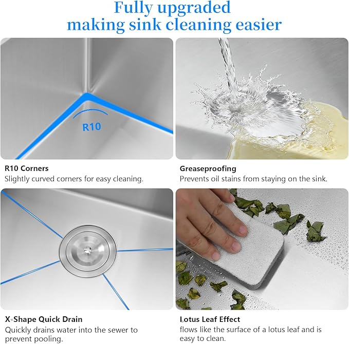 PEPO 33 Inch Kitchen Sink Undermount - 33 x 19 Undermount Kitchen Sink Workstation Deep Single Bowl 16 Gauge Stainless Steel Sinks Basin