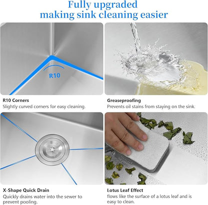 PEPO 33 Inch Kitchen Sink Undermount - 33 x 19 Undermount Kitchen Sink Workstation Deep Single Bowl 16 Gauge Stainless Steel Sinks Basin