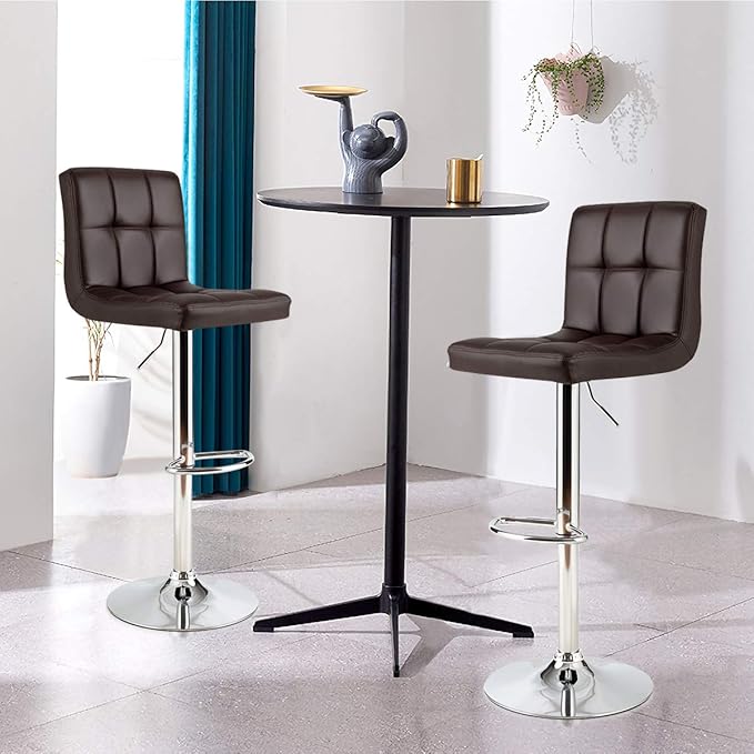 COSTWAY Adjustable Bar Stools Set of 2, Modern Swivel PU Leather Bar Chair with Backrest, Soft Cushioned Seat, Footrest, Sturdy Metal Frame, Comfortable Barstools for Kitchen Island, Pub, Brown