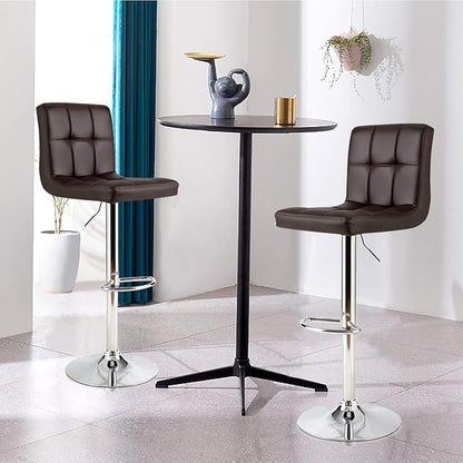 COSTWAY Adjustable Bar Stools Set of 2, Modern Swivel PU Leather Bar Chair with Backrest, Soft Cushioned Seat, Footrest, Sturdy Metal Frame, Comfortable Barstools for Kitchen Island, Pub, Brown