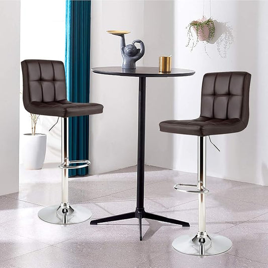 COSTWAY Adjustable Bar Stools Set of 2, Modern Swivel PU Leather Bar Chair with Backrest, Soft Cushioned Seat, Footrest, Sturdy Metal Frame, Comfortable Barstools for Kitchen Island, Pub, Brown