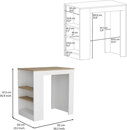 36" Sturdy 3-Side Shelves Bar Counter Height Table, Dinner Table with Modern Design, Bistro Pub Tables for Kitchen and Small Dining Spaces, White + Oak