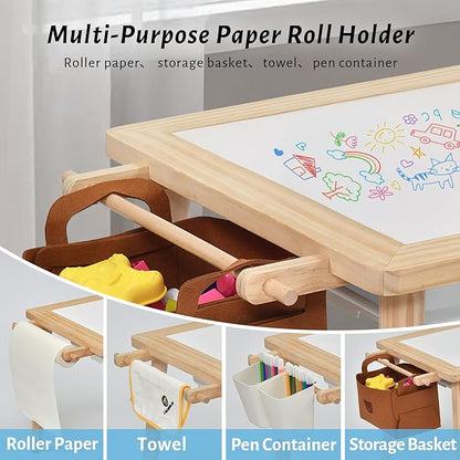 Easyego Sensory Table for Toddlers Kids Play Wooden Sand Water Table with Can DIY Creation Pegboard & Foldable Storage Bins for Indoor and Outdoor Use, Birthday Gifts for Boys and Girls - Wood Color