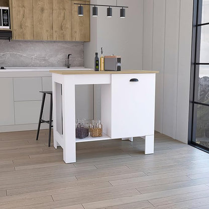 Kitchen Island 35" H with 1 Door Storage Cabinet 2 Internal Shelves and 1 Open Shelf Multi-Use Kitchen Table for Storage Practical