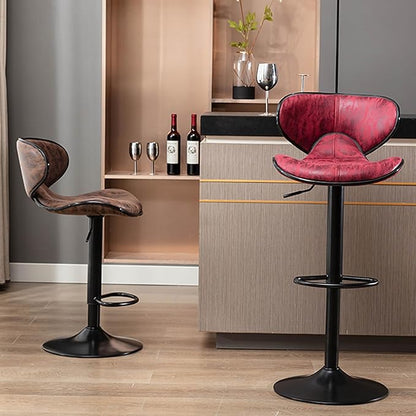 Counter Height Stools Faux Leather, Adjustable Swivel Kitchen Island Chair with Backs, Retro Chairs for Coffee Home Dinning,Red-Sitting Height 6280cm