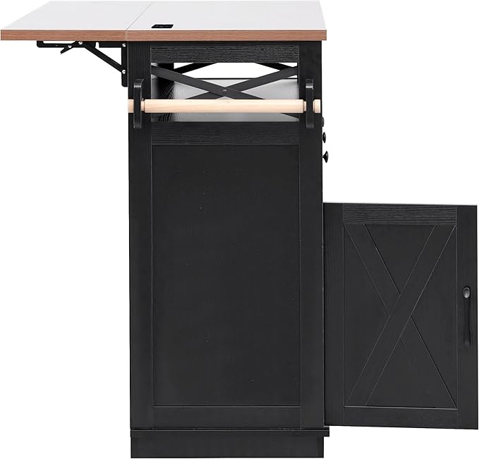 Ball & Cast 46.5" Kitchen Island with Drape of Beads&Power Outlet,Rolling Kitchen Cart on 5 Wheels W/ 3 Drawers,Kitchen Storage Cart W/Internal Iron Shelf&Towel Rack,for Kitchen,Dining Room,Black