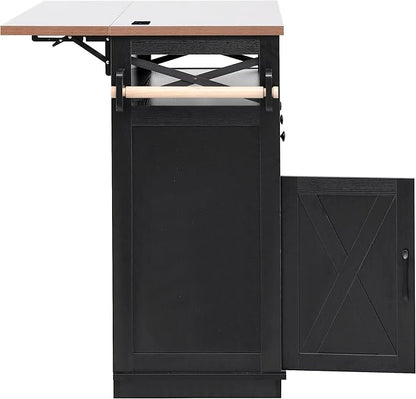 Ball & Cast 46.5" Kitchen Island with Drape of Beads&Power Outlet,Rolling Kitchen Cart on 5 Wheels W/ 3 Drawers,Kitchen Storage Cart W/Internal Iron Shelf&Towel Rack,for Kitchen,Dining Room,Black