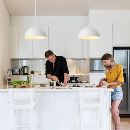White Farmhouse Pendant Light 11.8inches 2 Packs, Kitchen Pendant Lights, Industrial Pendant Light, Pendant Lights Kitchen Island for Living Room, Bedroom, Dinning Room, Office