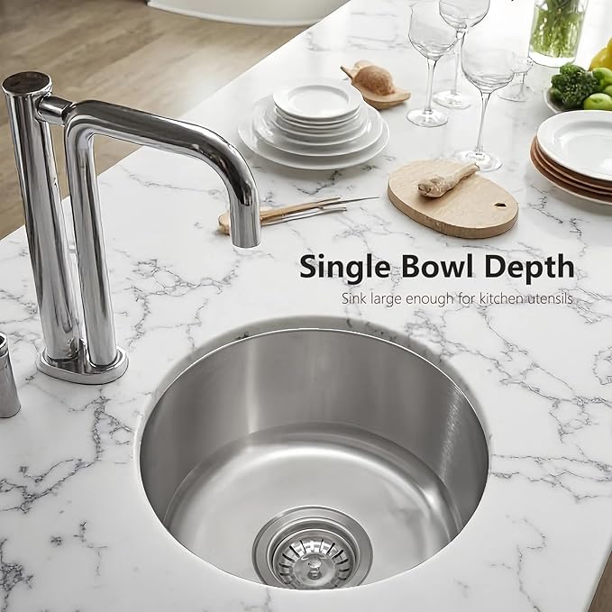 13 inch Stainless Steel Undermount Mini Single Round Bowl Kitchen Bar Sink with Drainer
