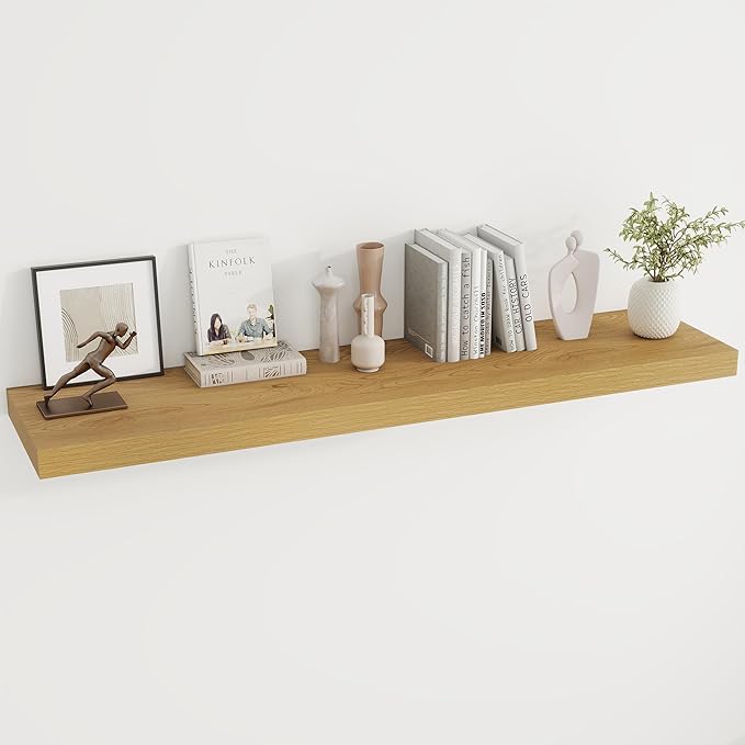 Dreamland 55 Inches Floating Shelves for Wall, 9.8" Deep Long Floating Shelves Set of 1, Large Display & Storage Shelf, Wall Shelf for Bathroom Bedroom Living Room Kitchen Office, Oak
