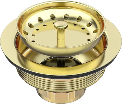 BOTEMY Stainless Steel Gold Sink Drain Strainer Kit 3-1/2 inch Kitchen Drain Assembly with Metal Center Knob Basket Stopper Replacement for Standard Kitchen Sinks