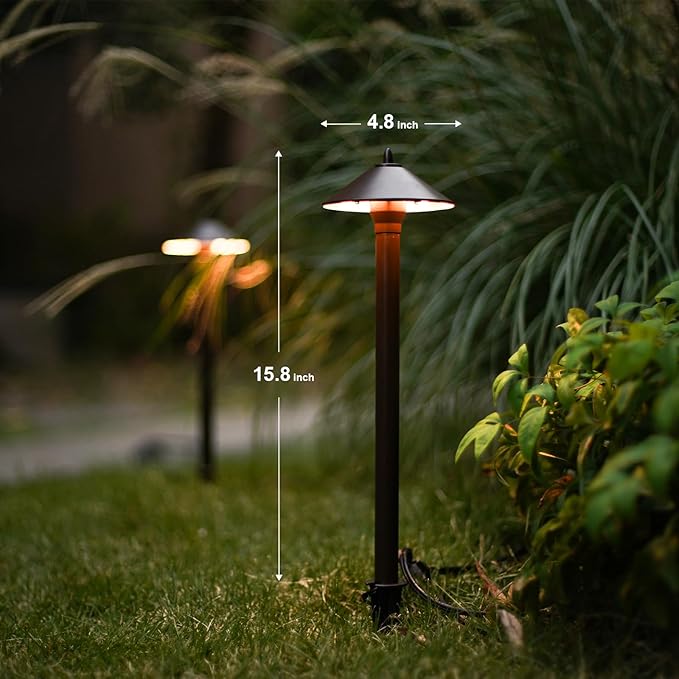 GOODSMANN Landscape Lighting Outdoor Low Voltage Landscape Lighting Kits 8PK Pathway Lights Wired 1.2W 40 Lumen 2700K Metal 12V AC Brown Electric Sidewalk Walkway Lights with Cable Connectors