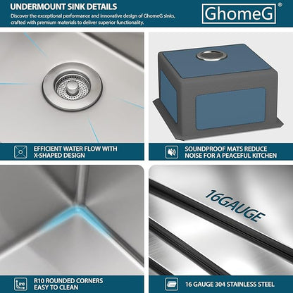 15 Undermount Kitchen Sink 15"x18"x8" Single Bowl 16 Gauge Stainless Steel Under Counter Single Bowl Kitchen Sinks Basin with Drain Strainer