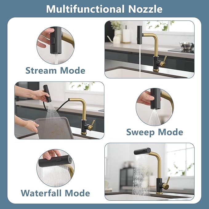 GIMILI Black and Gold Touchless Kitchen Faucet with Pull Down Sprayer, 15” Hight Single Hole Handle Kitchen Sink Faucets