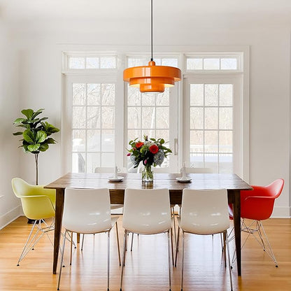 Mid Century Pendant Light Fixtures Orange Ceiling Pendant Lighting 3-Layer Metal Shade Design Vintage Hanging Light Flush Mount Light for Kitchen Island Dining Table Hallway (Orange)