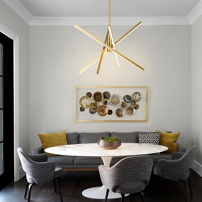 Y'INSP Gold Sputnik Chandeliers Modern LED Linear Chandelier Light 4 Light Pendant Light for Dining Room Foyer Kitchen Island Bedroom Living Room Gold Sputnik Light Fixture