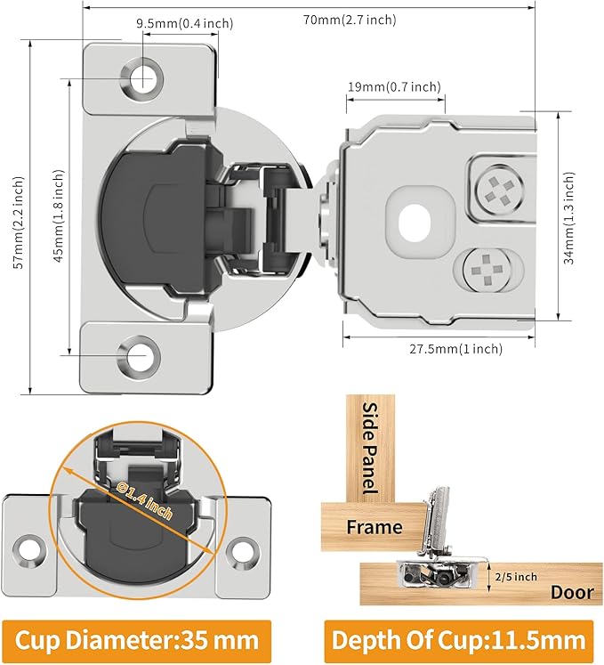 Chibery 8 Pack 1-5/16" Overlay 3D Soft Close Concealed Hinge for Face Frame Door, Smooth Slow Self Closing Hinges, Satin Nickel, Hidden 105° Open Angle Stainless Steel Hinge for Kitchen Cabinet Door