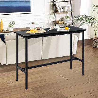 44.5" Bar Table, Pub Table with Adjustable Feet Floor Protector, Narrow Rectangular Kitchen Counter Dining Tables, Sofa High Top MDF Tables with Sturdy Metal Legs, Black