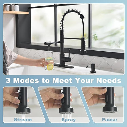 GIMILI Drinking Water Faucet 3 in1 Commercial Style Pull-Down Single Handle Filter Kitchen Faucet for Water Filtration System, Matte Black,Without Water Filtration Device