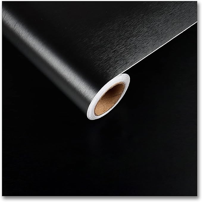 CRE8TIVE Brushed Black Stainless Steel Contact Paper for Appliances 24"x118" Black Peel and Stick Wallpaper Metallic Heat Resistant Waterproof Self Adhesive Vinyl for Kitchen Dishwasher Fridge Cabinet