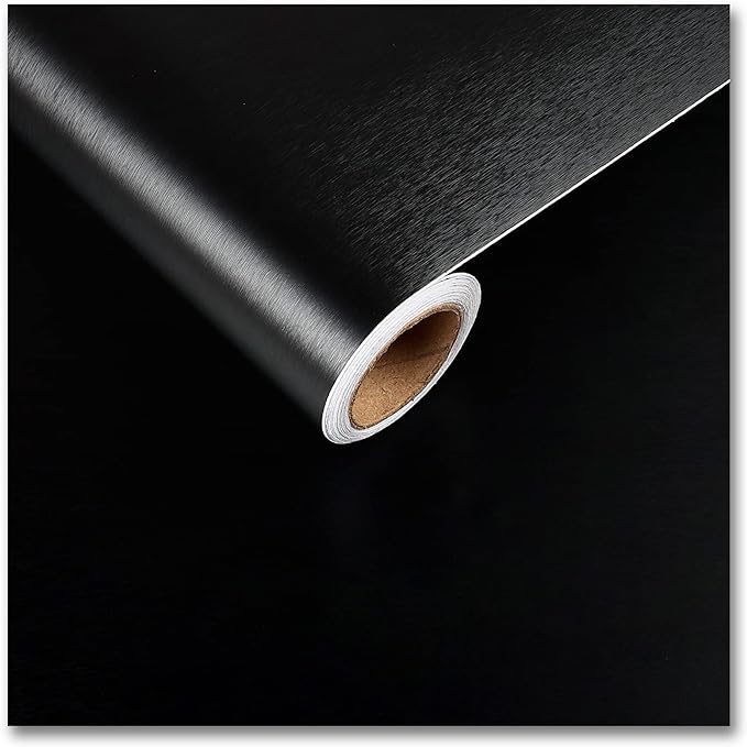 CRE8TIVE 24"x354" Brushed Black Stainless Steel Contact Paper Wide Thick Black Wallpaper Peel and Stick Waterproof Removable Self Adhesive Metallic Vinyl Paper for Kitchen Appliances Dishwasher Fridge