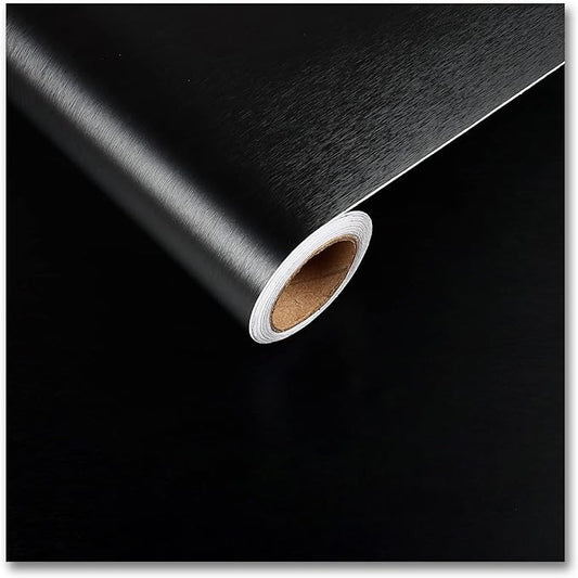 CRE8TIVE 24"x354" Brushed Black Stainless Steel Contact Paper Wide Thick Black Wallpaper Peel and Stick Waterproof Removable Self Adhesive Metallic Vinyl Paper for Kitchen Appliances Dishwasher Fridge