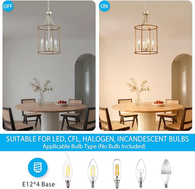 XINGQI Farmhouse Chandeliers for Dining Room,4 Light Nickel Wood Grain Finish Hanging Lantern Pendant Lighting Fixture for Staircase Foyer Kitchen Island Dinning Room Living Room