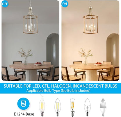 XINGQI Farmhouse Chandeliers for Dining Room,4 Light Nickel Wood Grain Finish Hanging Lantern Pendant Lighting Fixture for Staircase Foyer Kitchen Island Dinning Room Living Room