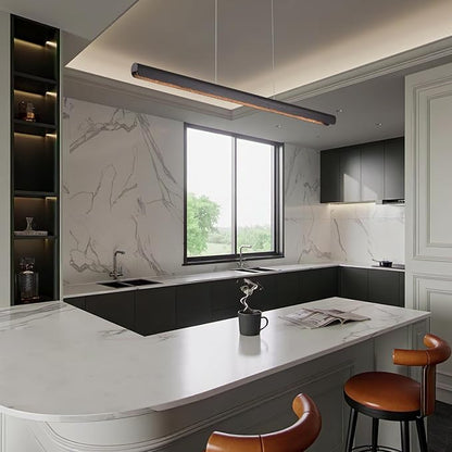 YISDESIGN 39inch Integrated Led Pendant Light,24w Dimmable Wood Linear Pendant Lighting,Led Modern Island Light with Black Finish,for Kitchen Island,Dining Room,Billiard & Pool Lights