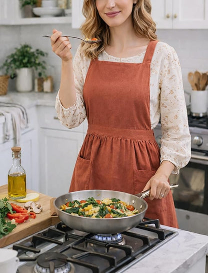 Pinknoke Cotton Linen Pinafore Apron Dress for Women with Pockets Cute Art Chef Aprons for Kitchen Baking Gardening Painting