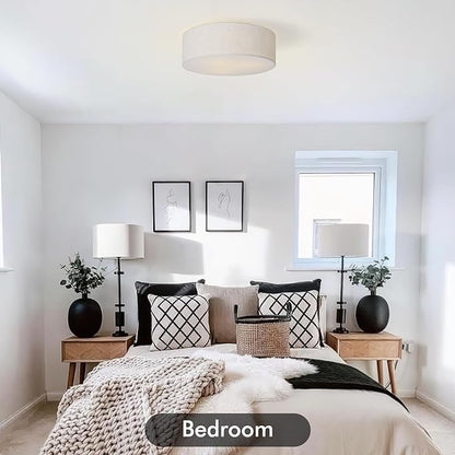 CALOKES 18-Inch Large Flush Mount Ceiling Light Fixture with Fabric Shade, Modern Drum Closed to Ceiling Lighting for Living Dining Room, Bedroom, Kitchen, Foyer - Farmhouse 3-Light Lamp & Chandelier