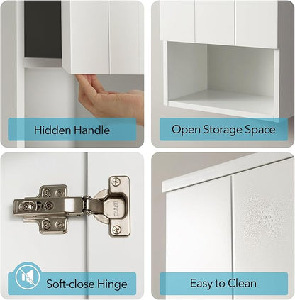 VANIRROR Bathroom Wall Cabinet with Single Door, Soft-Close Hinges, 15x27 inch Wooden Medicine Cabinet for Small Kitchen, Laundry, Entryway, Durable MDF Construction