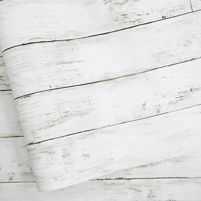 White Grey Wood Paper 17.71 in X 205 in Self-Adhesive Removable Peel and Stick Wallpaper Decorative Wall Covering Vintage Wood Panel Interior Film Surfaces