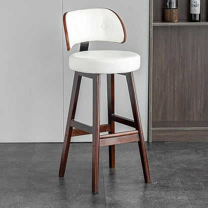Set of 2/4 Counter Height Stools, 33" Upholstered Faux Leather with Back and Solid Wood Legs, Mid Century Chair for Kitchen Island Dining Room,White1-Set of 2
