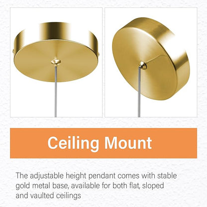 Pendant Lights Kitchen Island, 6500K Modern Kitchen Island Lights Brushed Gold, 1 Pack Ceiling Lighting Fixtures with Crystal Bubble, Integrated LED Hanging Light for Dining Room Restaurants