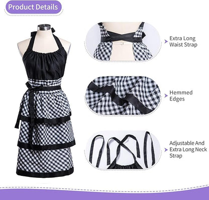 Lovely Flower Pattern Retro Aprons With Large Pockets for Women Girls Cooking Kitchen Bakery Mother's Gift