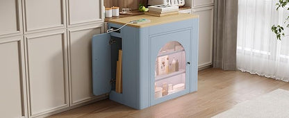 LifeSky Extendable Dining Table with Storage: Expandable Mobile Kitchen Island Table with Power Outlet & LED Light for Small Apartments - Modern Folding Cabinet Table for Dining Room & Living Room (Gr