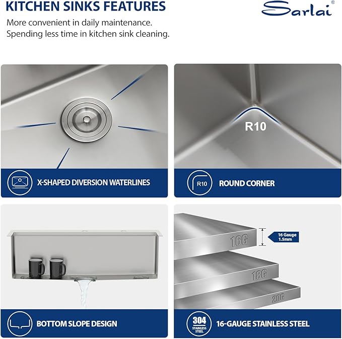 Sarlai 28 Kitchen Sink Drop In - 28 "x 22" Kitchen Sink Drop In Stainless Steel 16 Gauge Ledge Workstation Topmount Single Bowl Over Counter Kitchen Sinks Basin