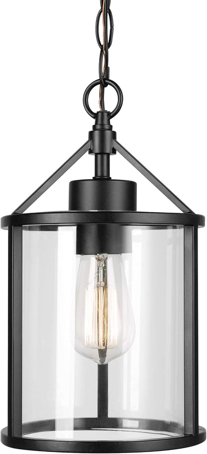 Globe Electric 44619 1-Light Outdoor Pendant, Black, Clear Glass Shade, Bulb Included
