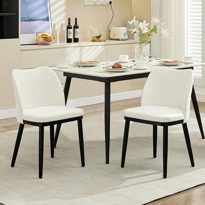 2 Dining Chairs: Upholstered Linen Dining Room Side Chairs, Chair for Dining Room with Padded Seat and Wood Legs-Modern Dining Chairs for Restaurant, Kitchen, Cafe, Living Room(Off-White)
