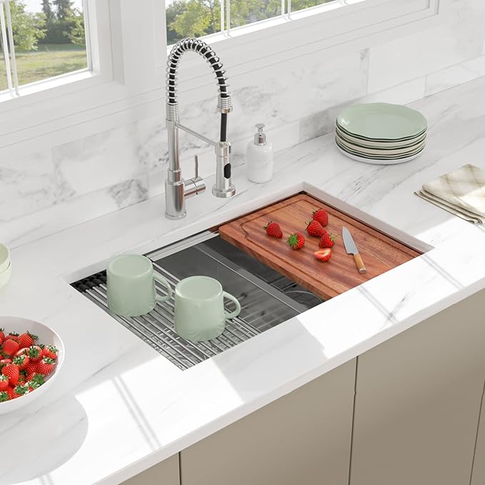 30 Undermount Kitchen Sink - 30x19 Double Bowl Kitchen Sinks Workstation 16 Gauge Stainless Steel Sink Low Divide Double Basin 60/40