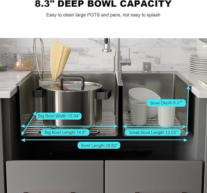 Modern Kitchen Sink Nano-Coated 30.7x16.9 Inch Stainless Steel Kitchen Sink, Drop in & Topmount Double Bowl Sinks with Drainage Pipes and Fruit Baskets