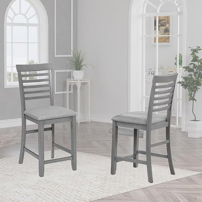 Counter Height Dining Chairs Set of 4, Gray Wooden Bar Stools with Ergonomic Ladder Back & Padded Linen Seat, Kitchen Chairs for Dining Room, Living Room