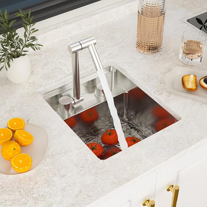 13x15 Inch Outdoor Sink Undermount RV Sink Workstation 16 Gauge Stainless Steel Single Bowl Handmade Concealed Outdoor Kitchen Sinks With Folding Faucet 13"x15"x9"