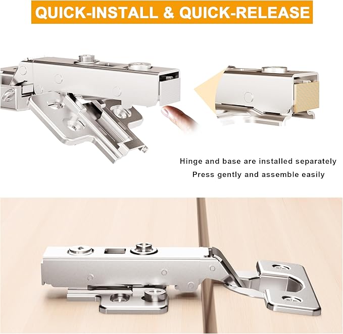 2 Pack Precision-Engineered Full Overlay Soft Close Cabinet Hinges, Frameless European Kitchen Cabinet Hinges 35mm Cup Clip-On 3D Adjustment Concealed Cabinet Door Hinges Nickel Plated Finish