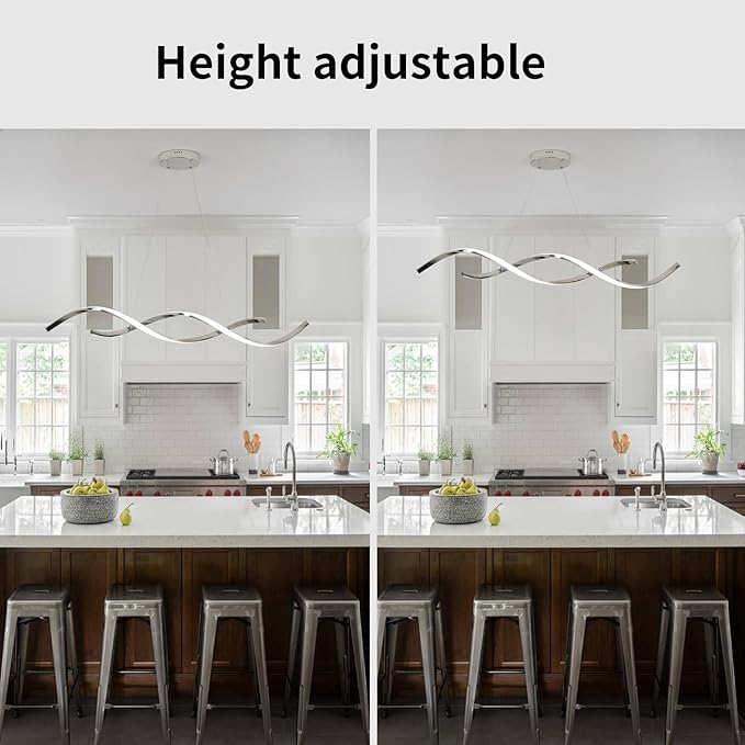 Dimmable Chrome Chandelier for Dining Room, Adjustable Height Pendant Light Fixtures Over Table, Modern Kitchen Island Lighting, 42.9in 31W (Chrome 42.9")